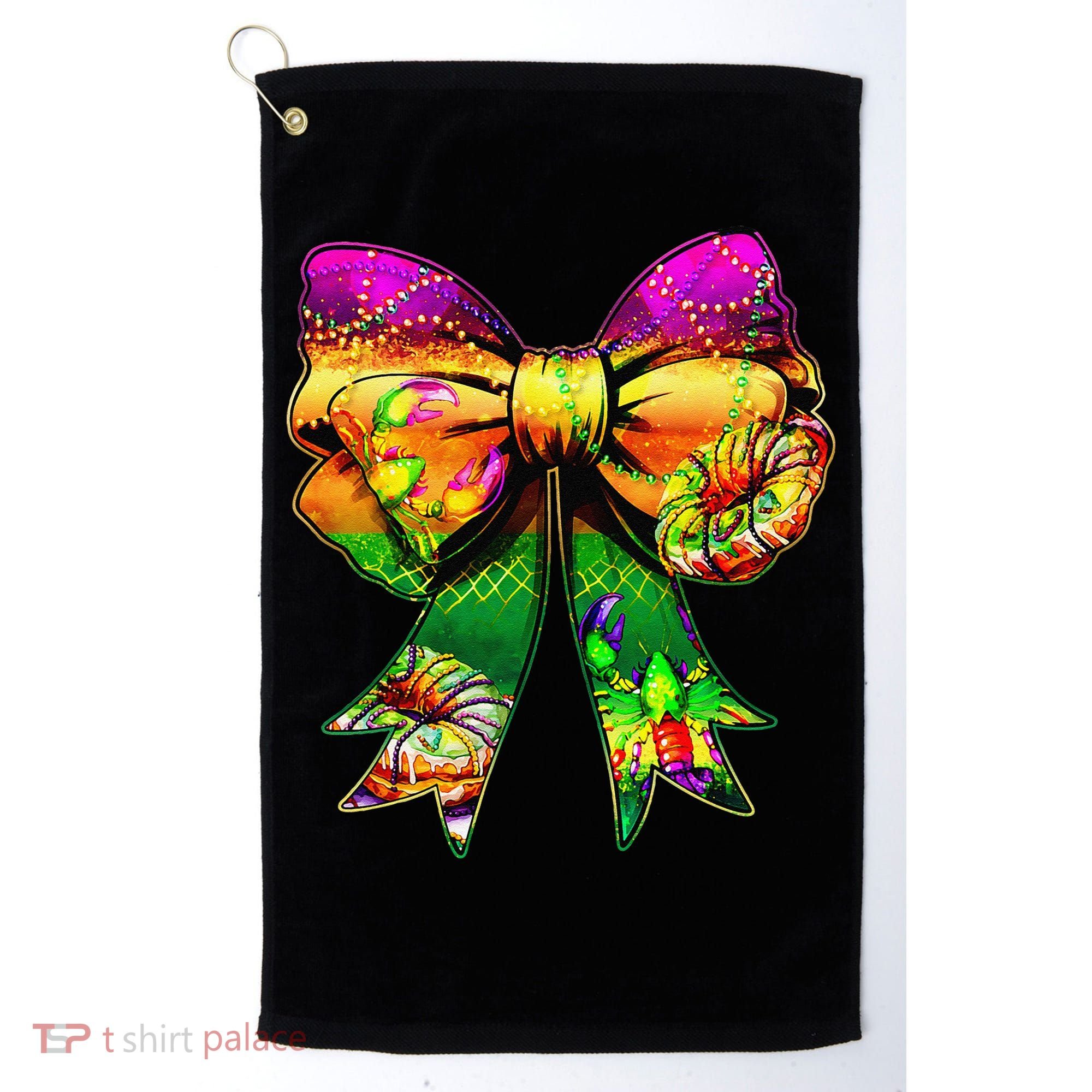 Mardi Gras King Cake Coquette Bow Crawfish Carnival Golf Towel