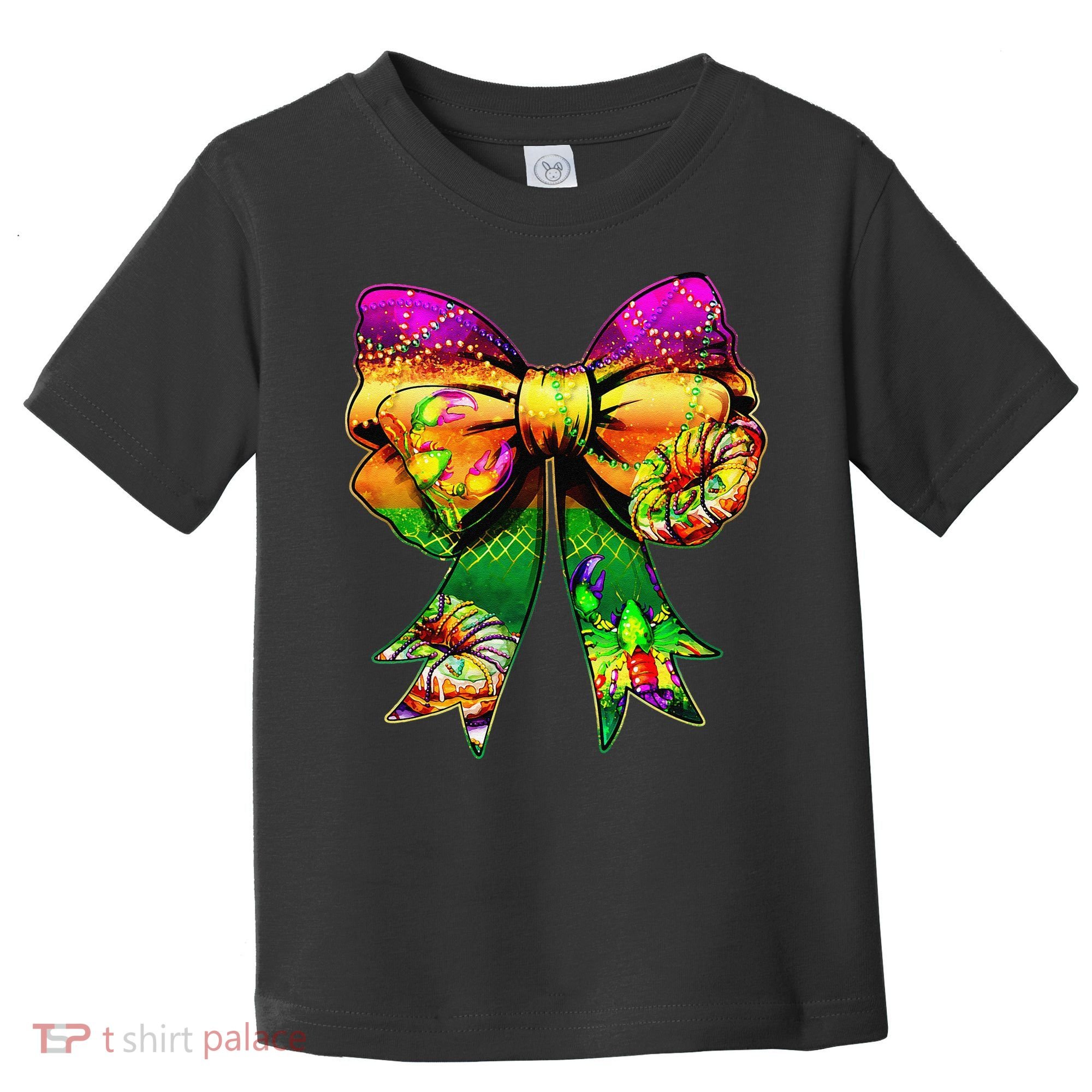Mardi Gras King Cake Coquette Bow Crawfish Carnival Toddler T-Shirt