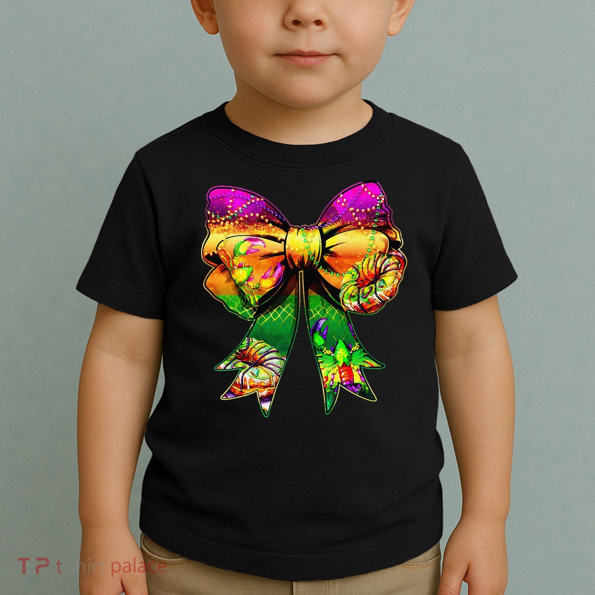 Mardi Gras King Cake Coquette Bow Crawfish Carnival Toddler T-Shirt