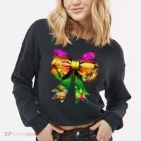 Mardi Gras King Cake Coquette Bow Crawfish Carnival Cropped Pullover Crew thumb 2