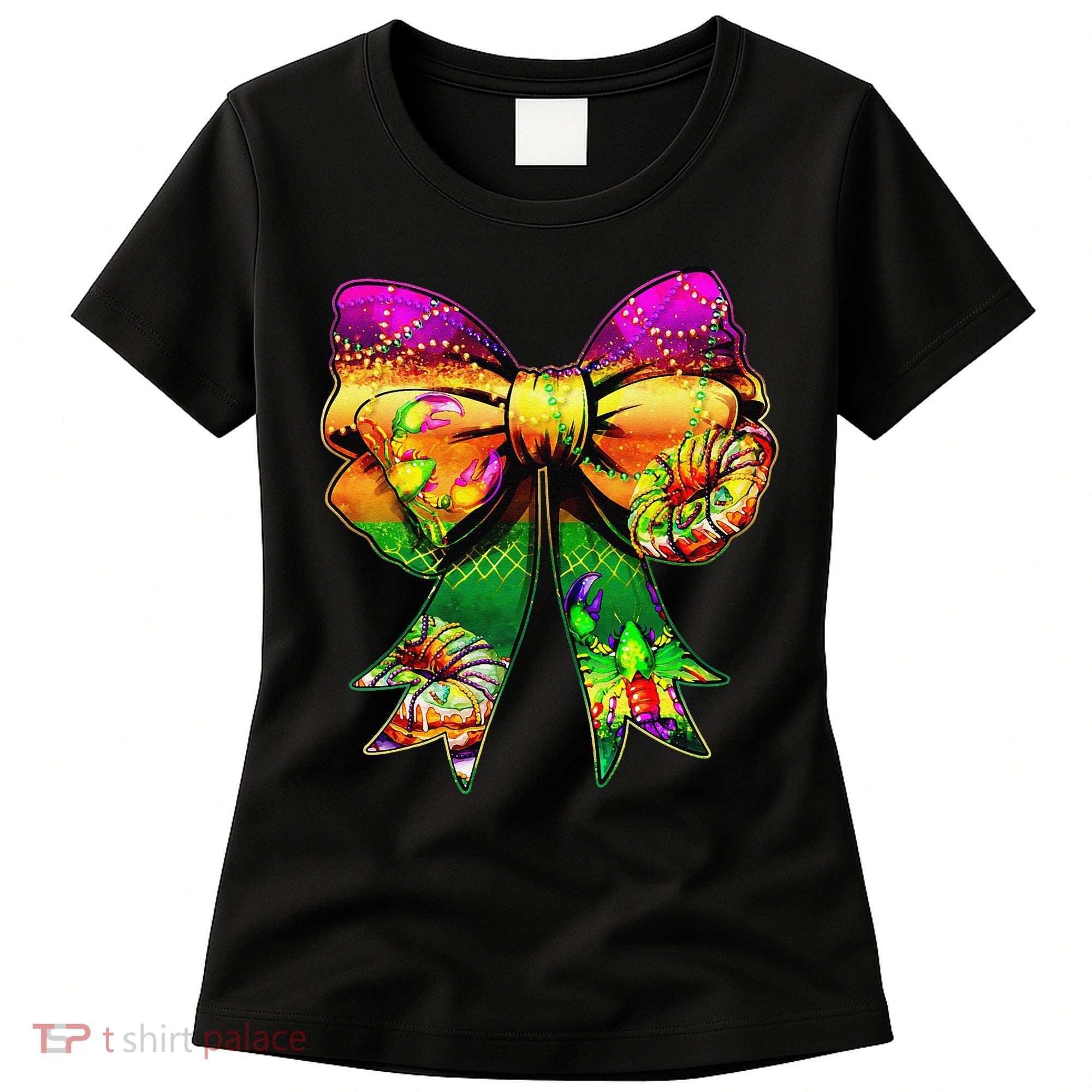 Mardi Gras King Cake Coquette Bow Crawfish Carnival Women's T-Shirt