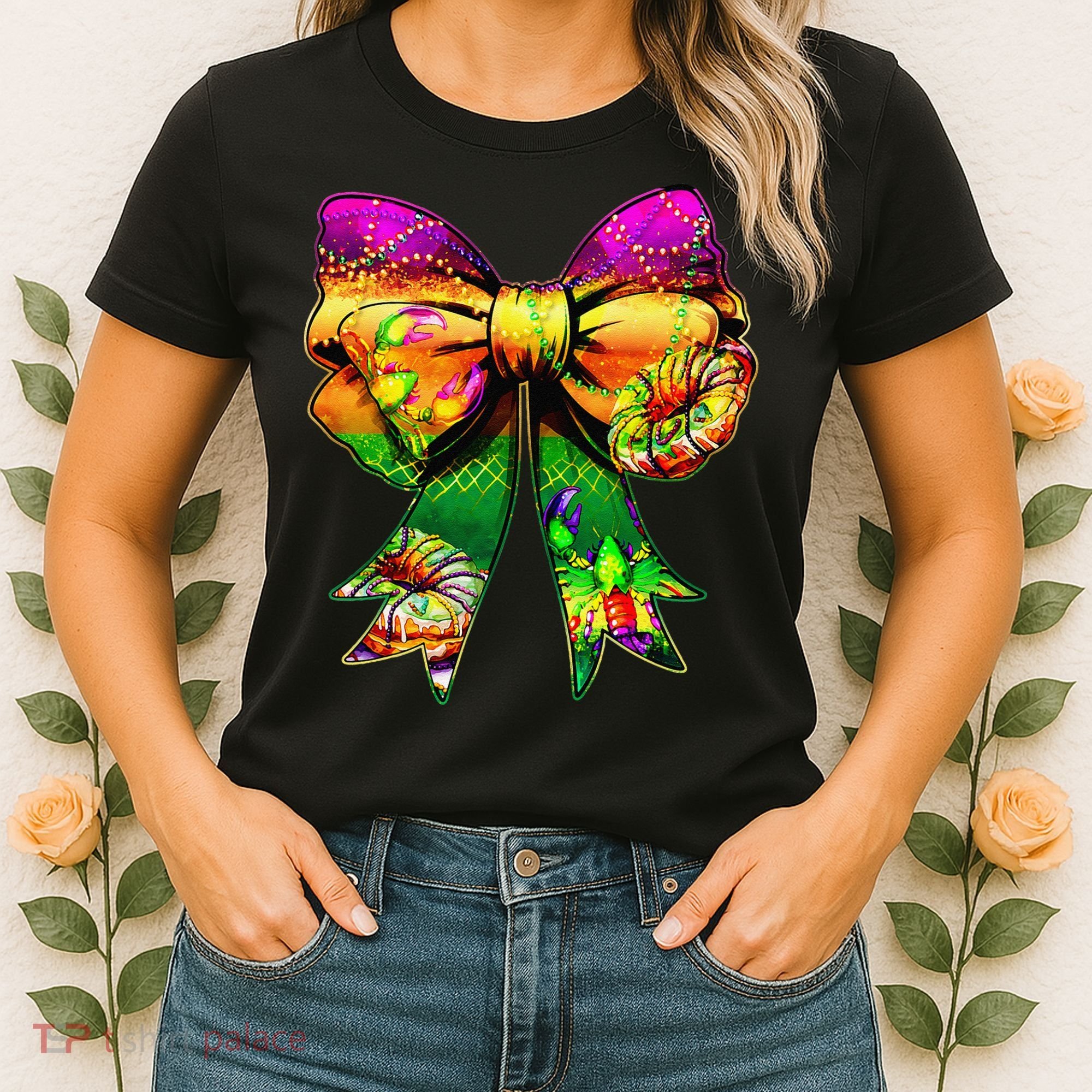 Mardi Gras King Cake Coquette Bow Crawfish Carnival Women's T-Shirt