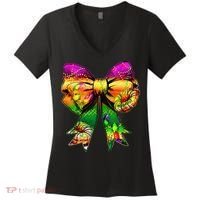 Mardi Gras King Cake Coquette Bow Crawfish Carnival Women's V-Neck T-Shirt thumb 0