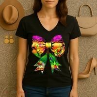 Mardi Gras King Cake Coquette Bow Crawfish Carnival Women's V-Neck T-Shirt thumb 3