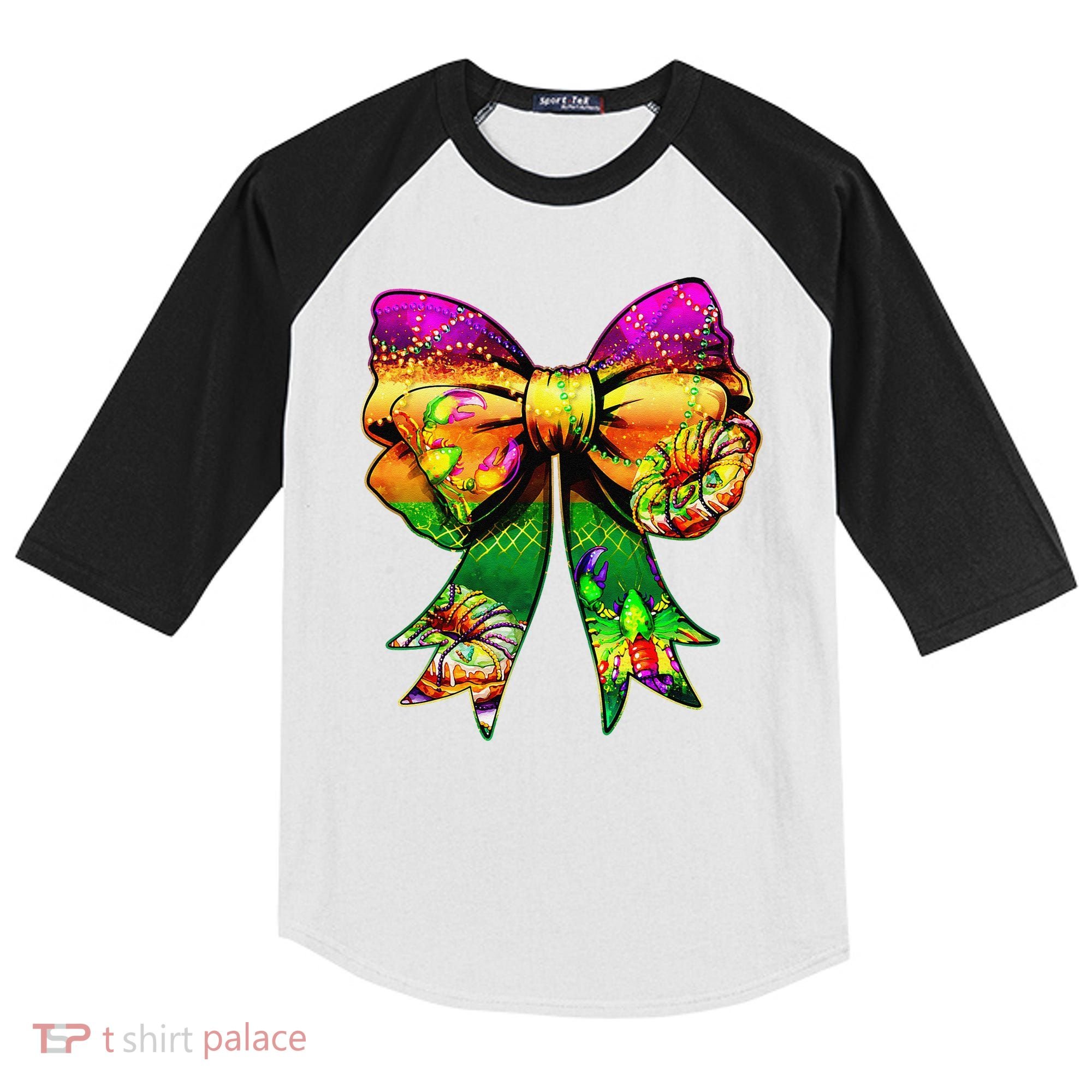 Mardi Gras King Cake Coquette Bow Crawfish Carnival Kids Colorblock Raglan Jersey