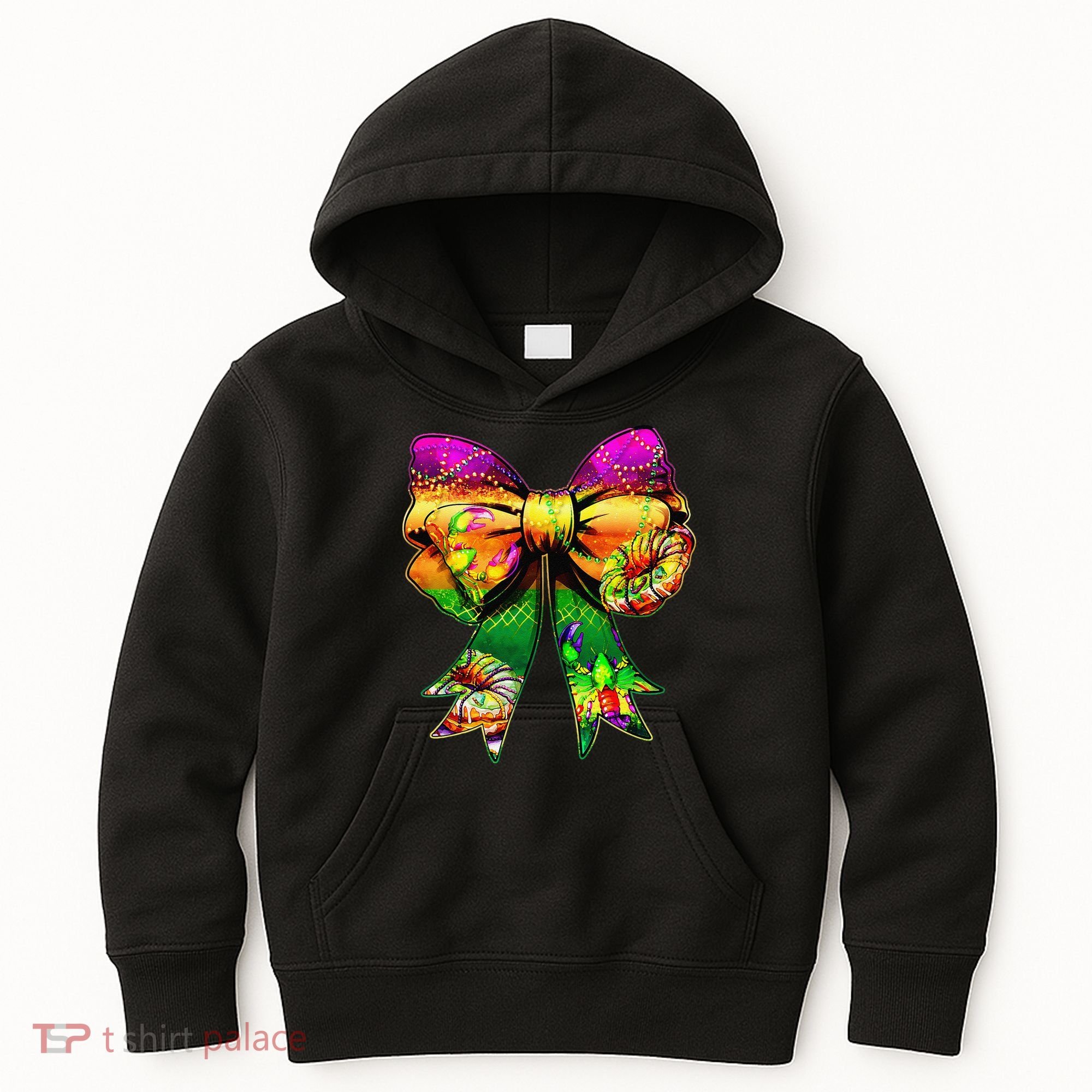 Mardi Gras King Cake Coquette Bow Crawfish Carnival Kids Hoodie
