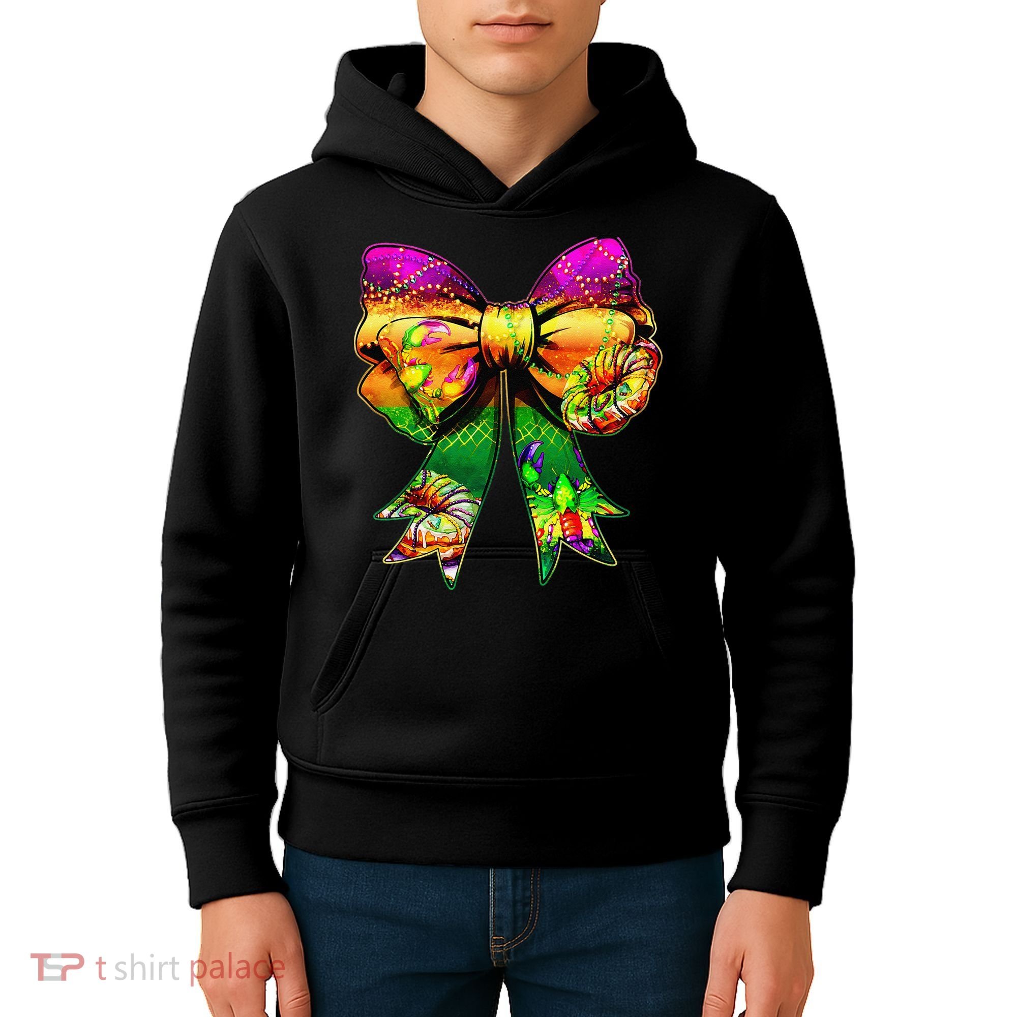 Mardi Gras King Cake Coquette Bow Crawfish Carnival Kids Hoodie