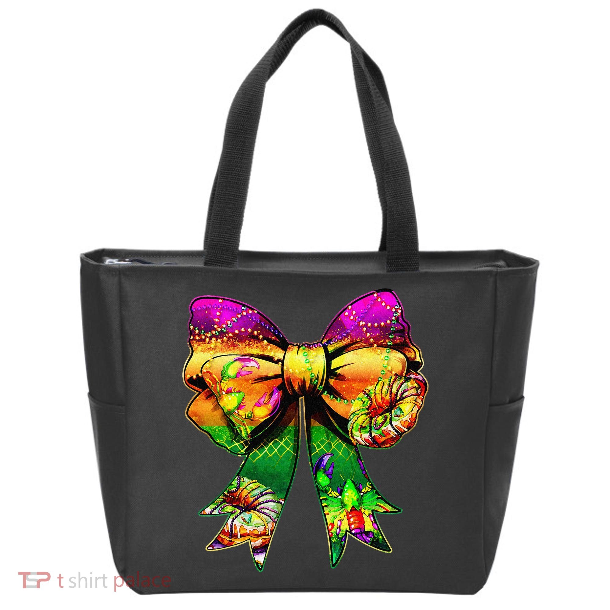 Mardi Gras King Cake Coquette Bow Crawfish Carnival Tote Bag
