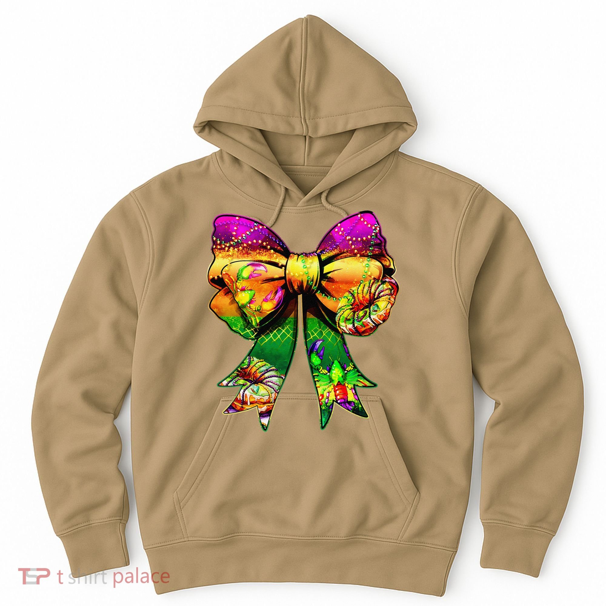 Mardi Gras King Cake Coquette Bow Crawfish Carnival Hoodie