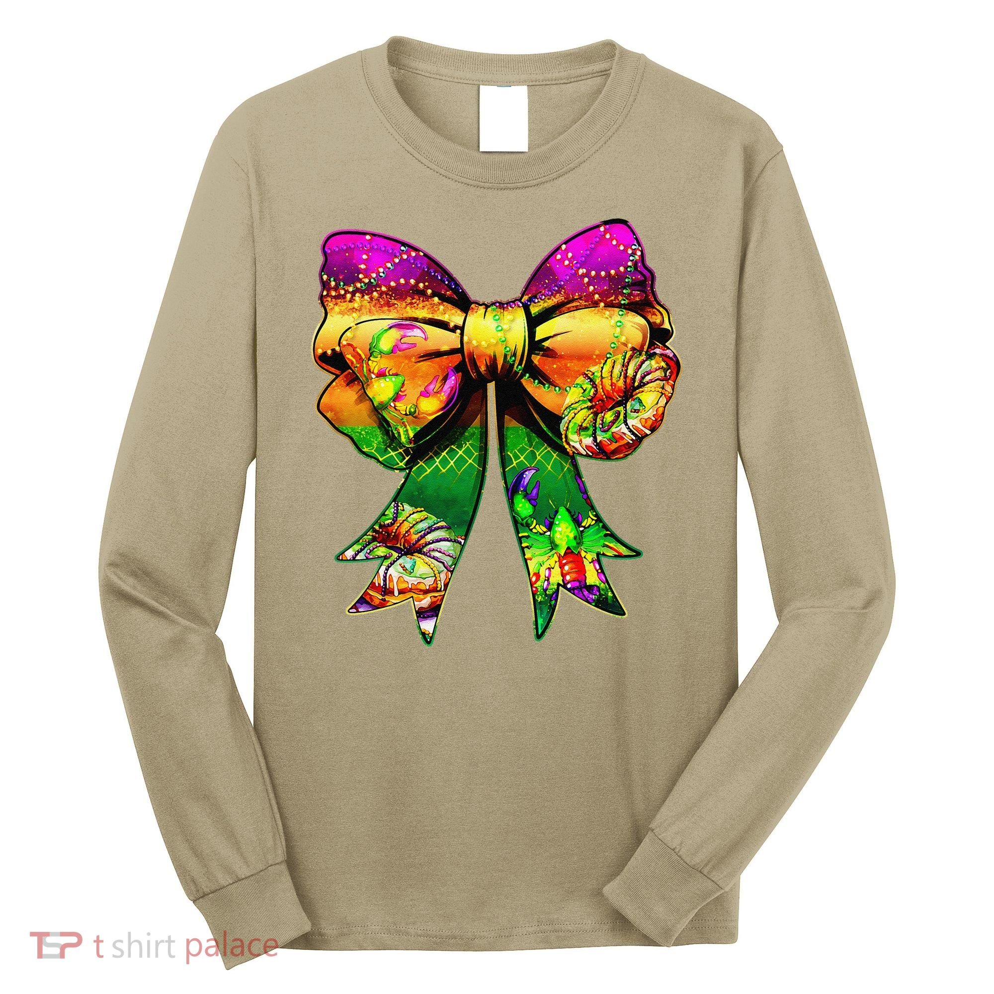 Mardi Gras King Cake Coquette Bow Crawfish Carnival Long Sleeve Shirt