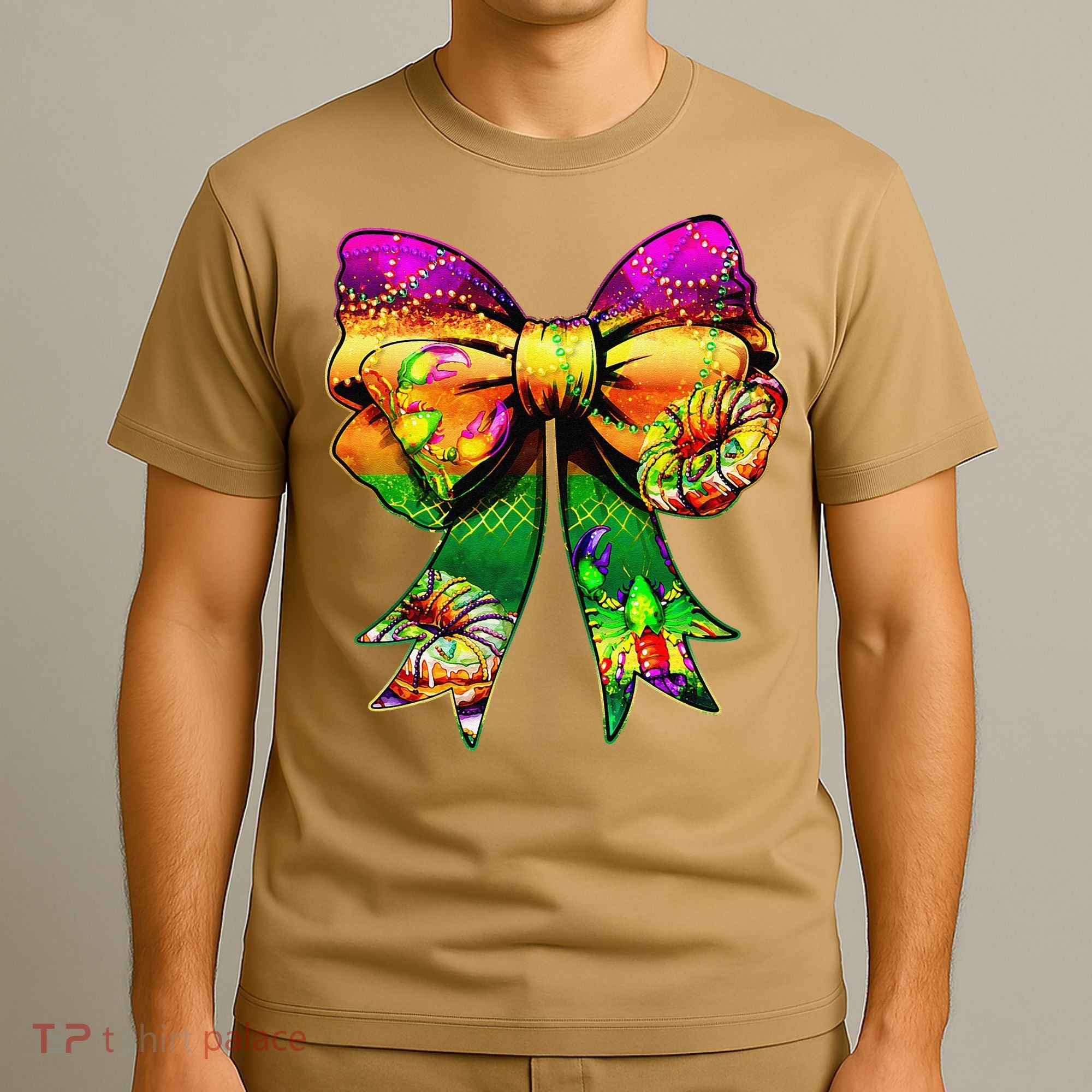 Mardi Gras King Cake Coquette Bow Crawfish Carnival T-Shirt