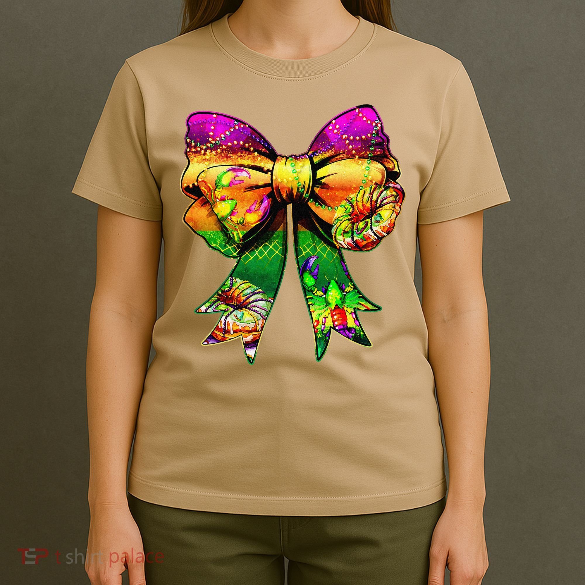 Mardi Gras King Cake Coquette Bow Crawfish Carnival T-Shirt