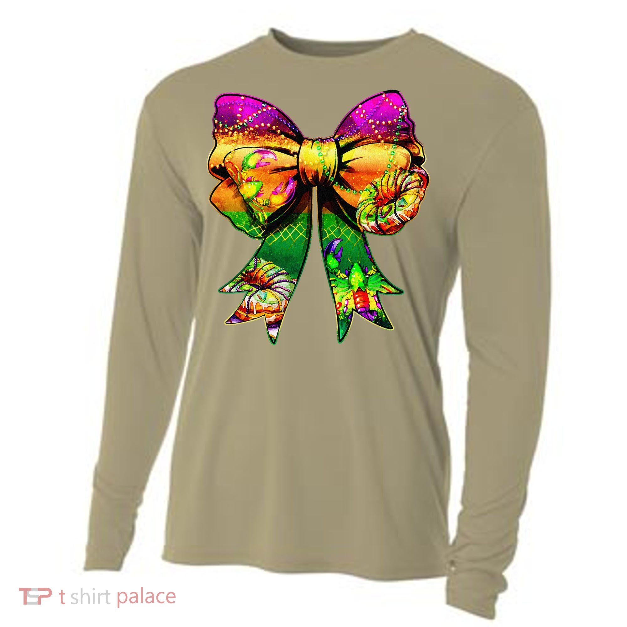 Mardi Gras King Cake Coquette Bow Crawfish Carnival Cooling Performance Long Sleeve Crew