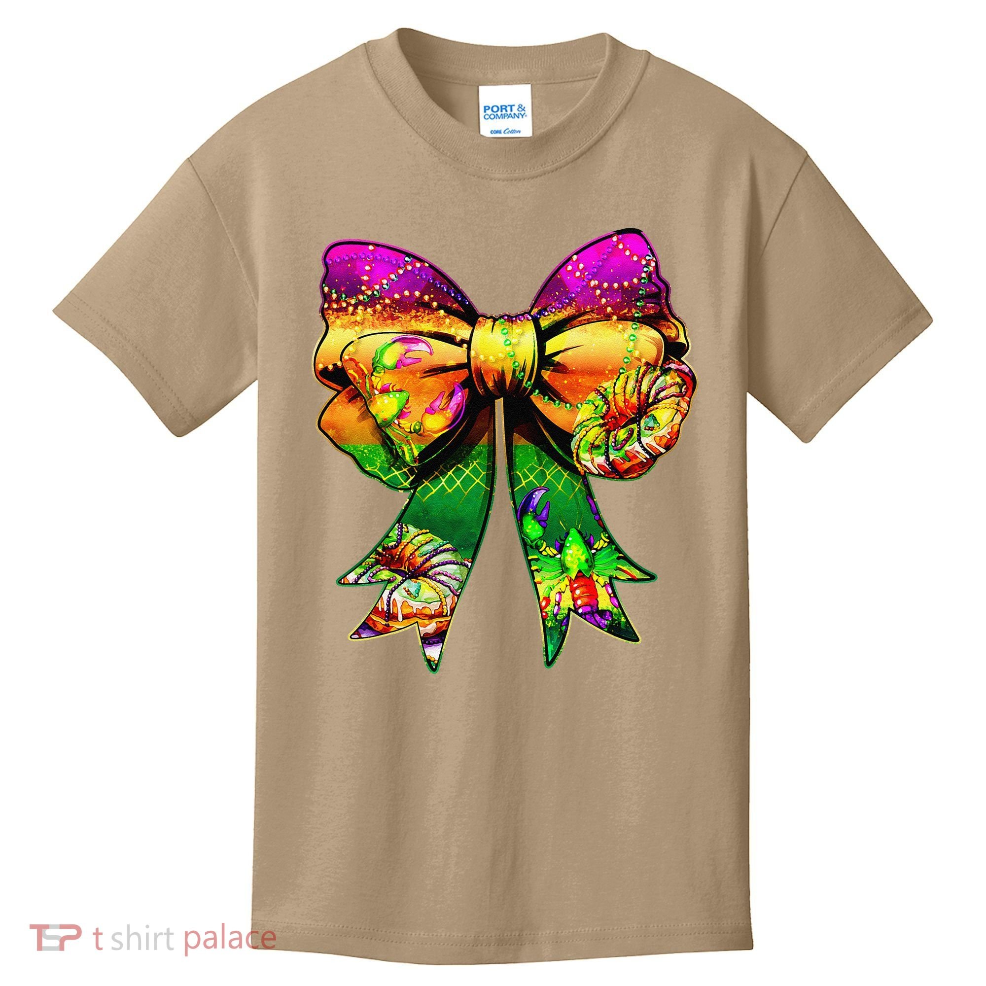 Mardi Gras King Cake Coquette Bow Crawfish Carnival Kids T-Shirt