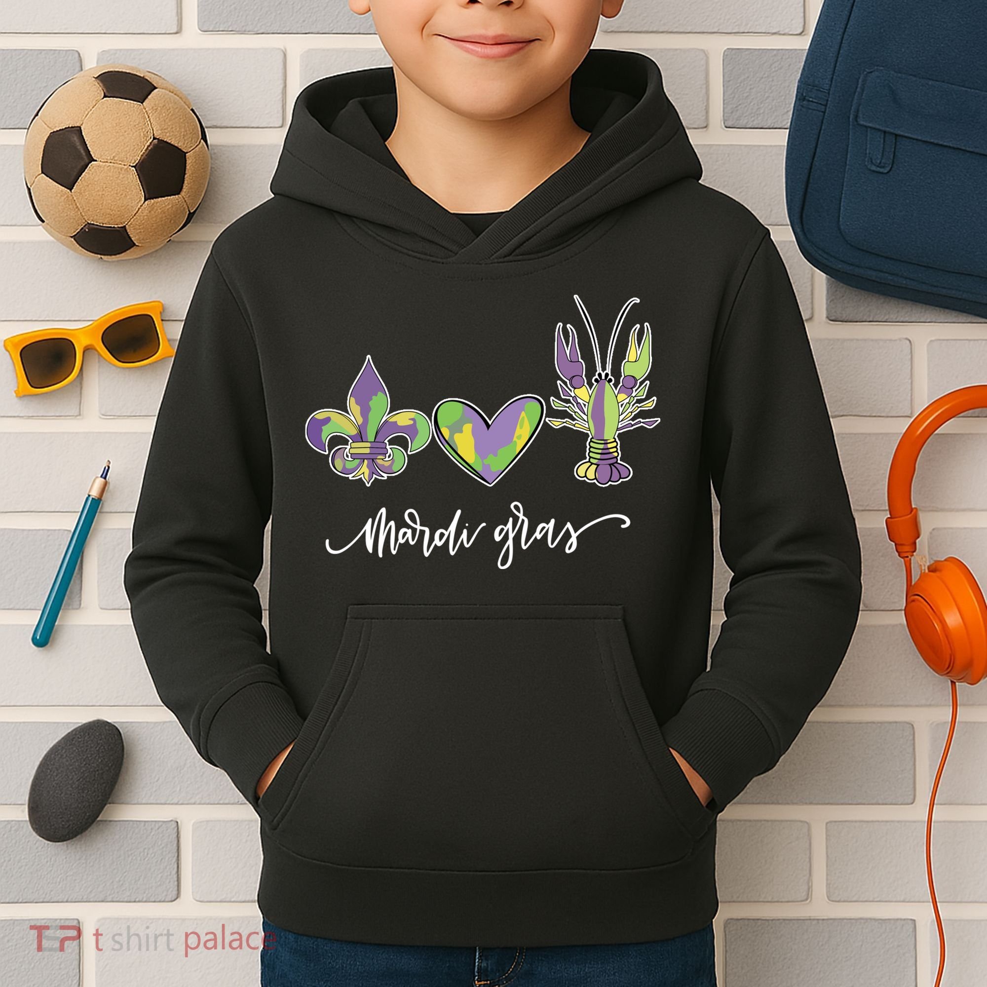 Mardi Gras Logo Heart Kids Hoodie