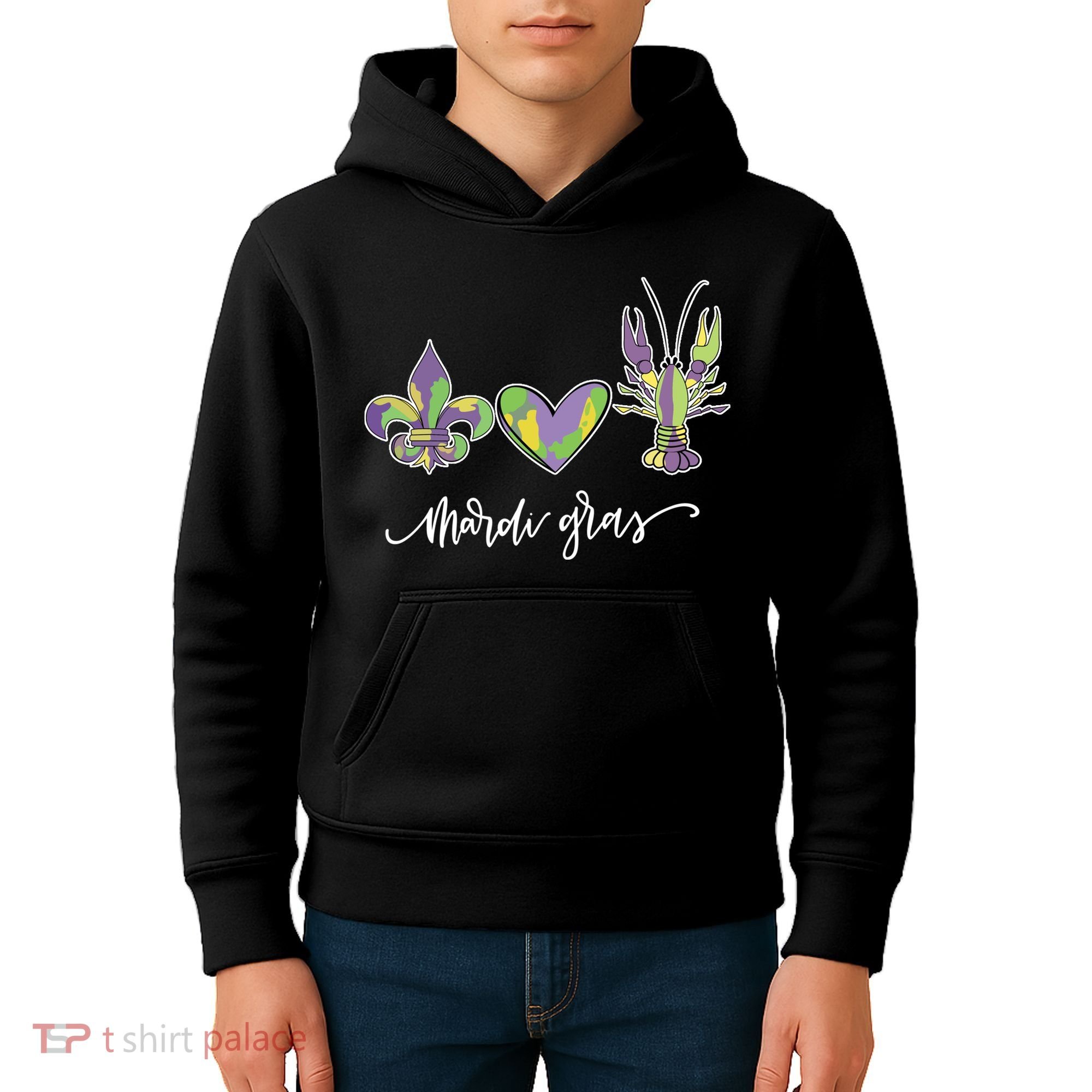 Mardi Gras Logo Heart Kids Hoodie