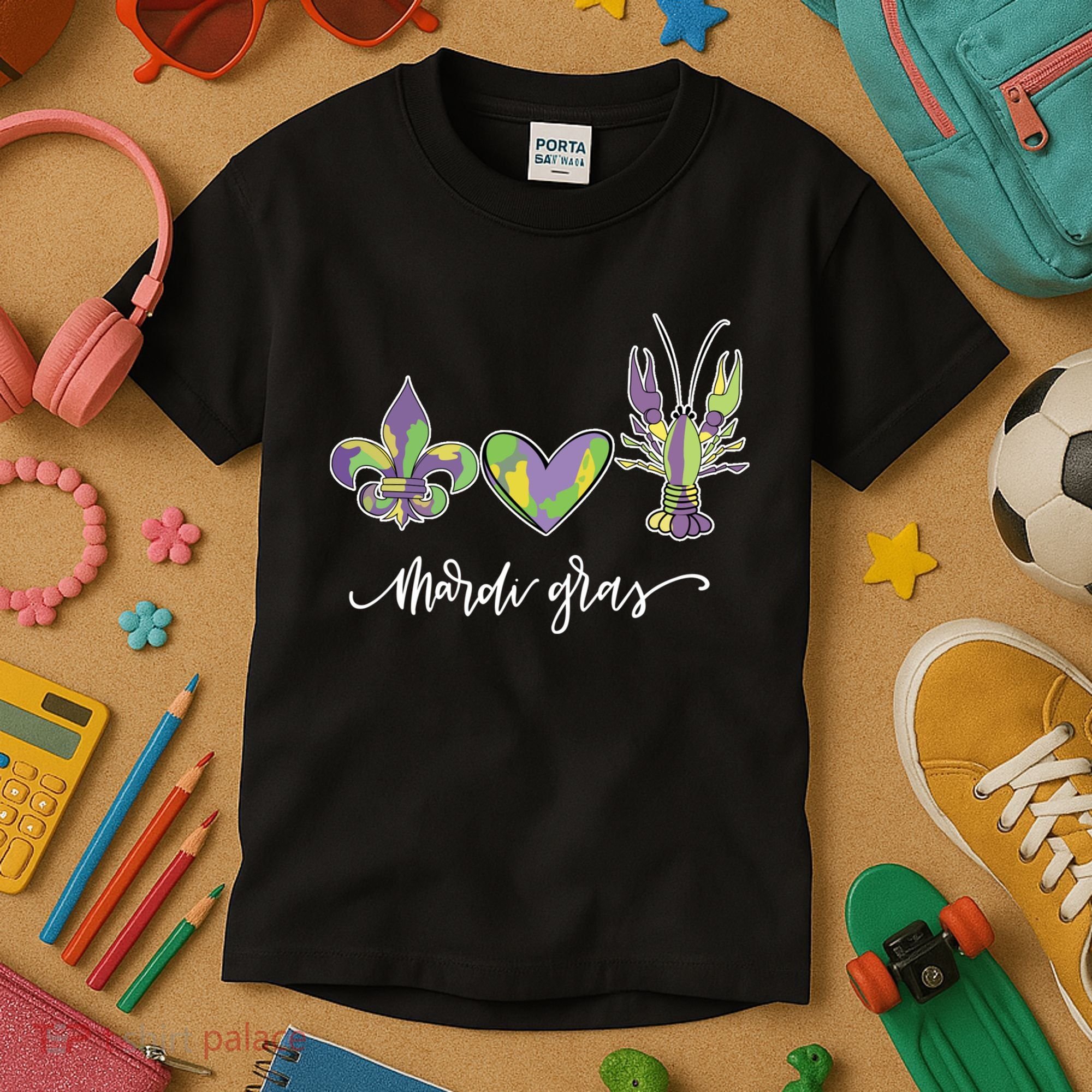 Mardi Gras Logo Heart Kids T-Shirt