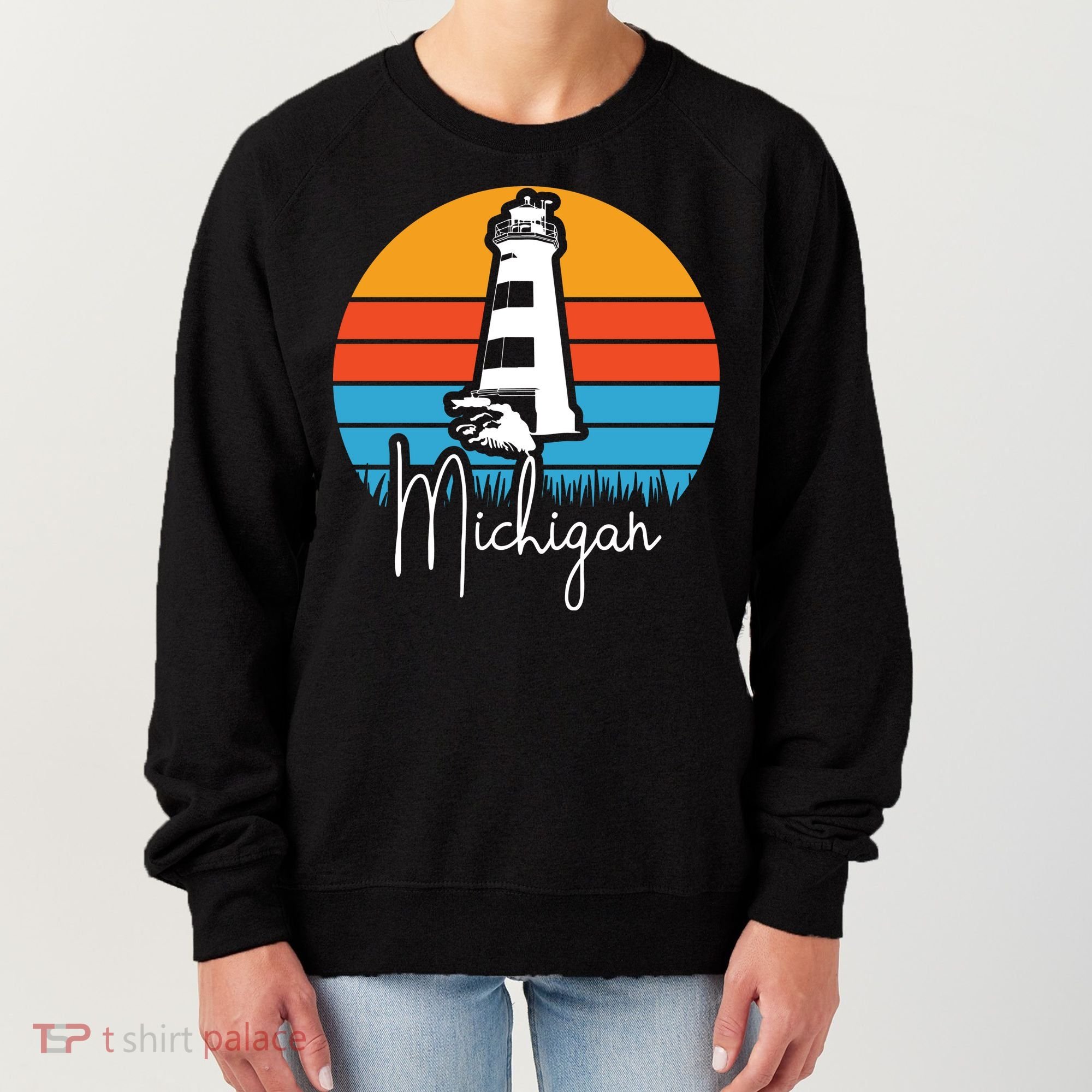 Michigan Great Lakes Lighthouse Beach Town Women's Sweatshirt