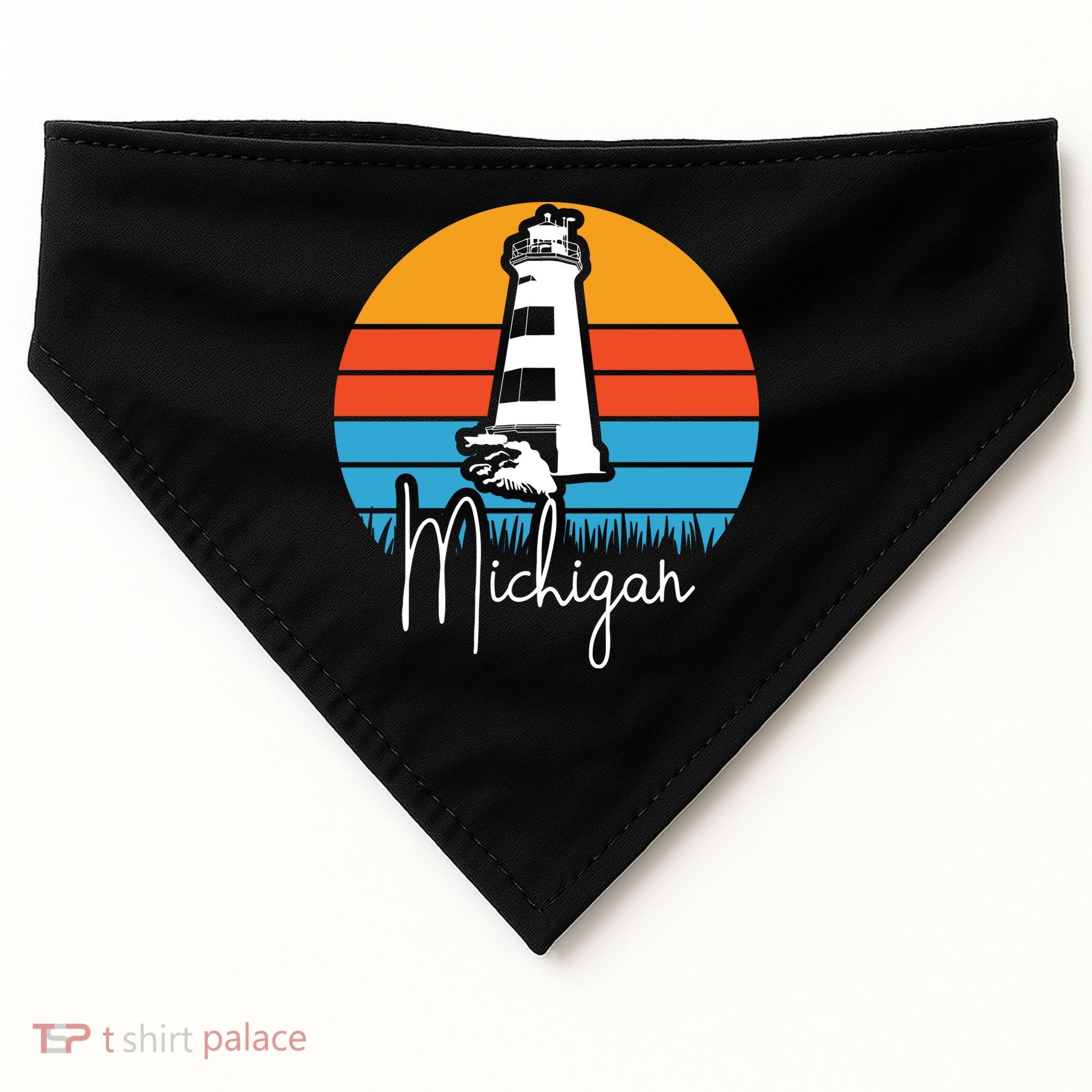 Michigan Great Lakes Lighthouse Beach Town USA-Made Doggie Bandana