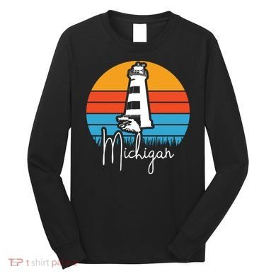 Michigan Great Lakes Lighthouse Beach Town Long Sleeve Shirt