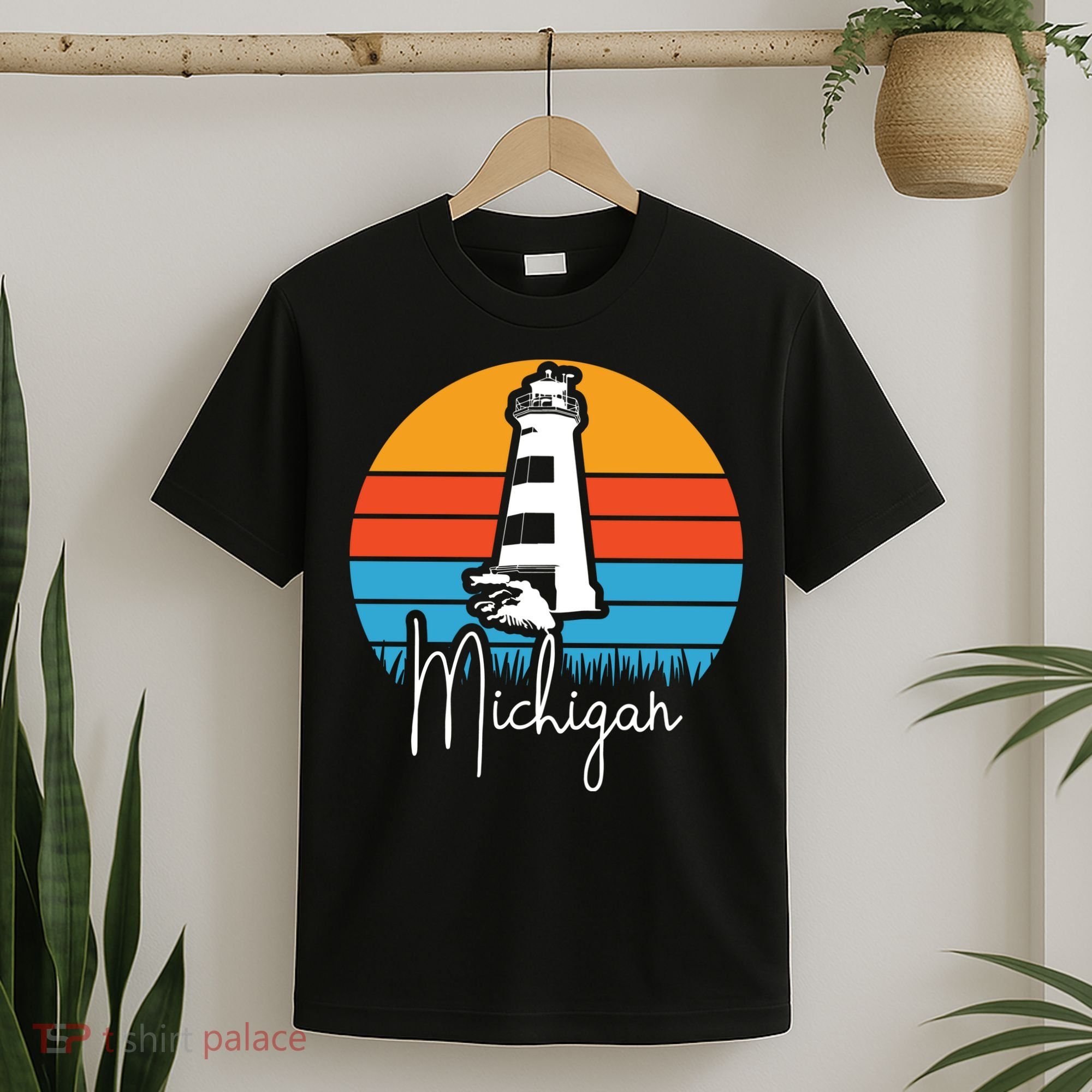 Michigan Great Lakes Lighthouse Beach Town T-Shirt
