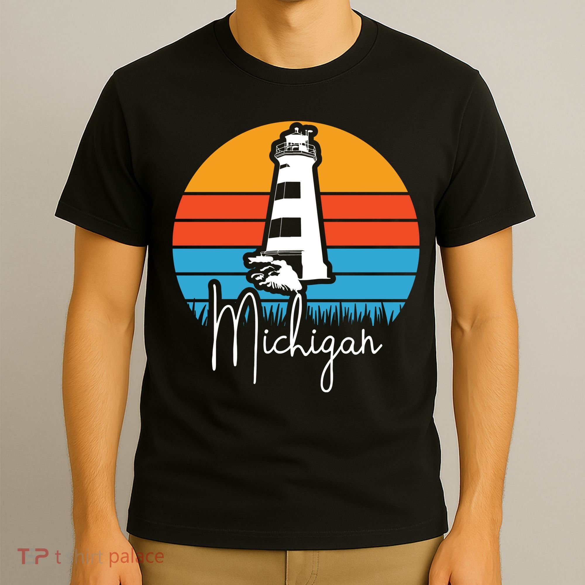 Michigan Great Lakes Lighthouse Beach Town T-Shirt
