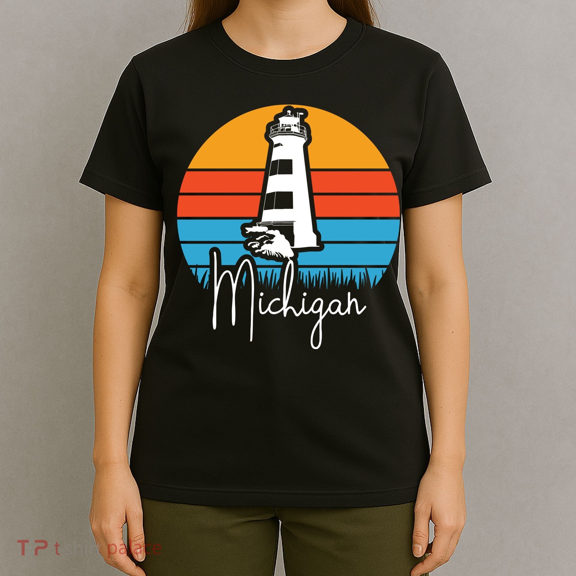 Michigan Great Lakes Lighthouse Beach Town T-Shirt