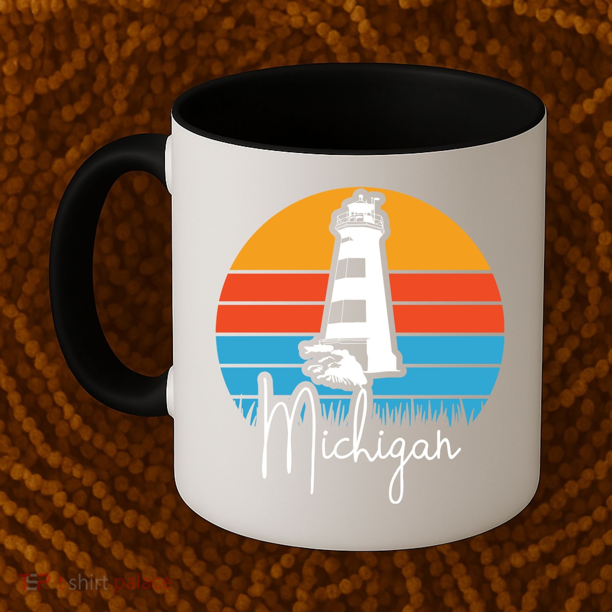 Michigan Great Lakes Lighthouse Beach Town Coffee Mug