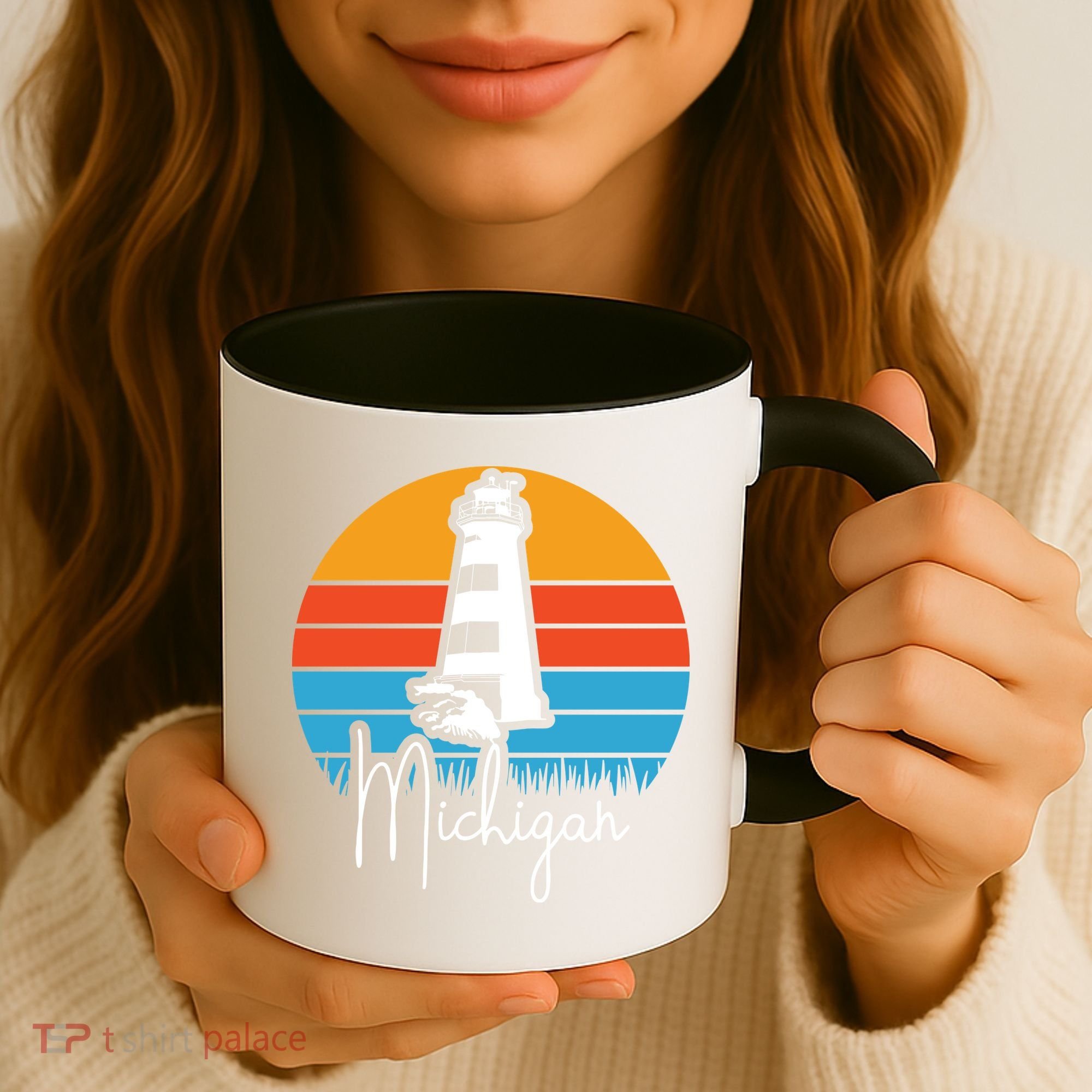 Michigan Great Lakes Lighthouse Beach Town Coffee Mug