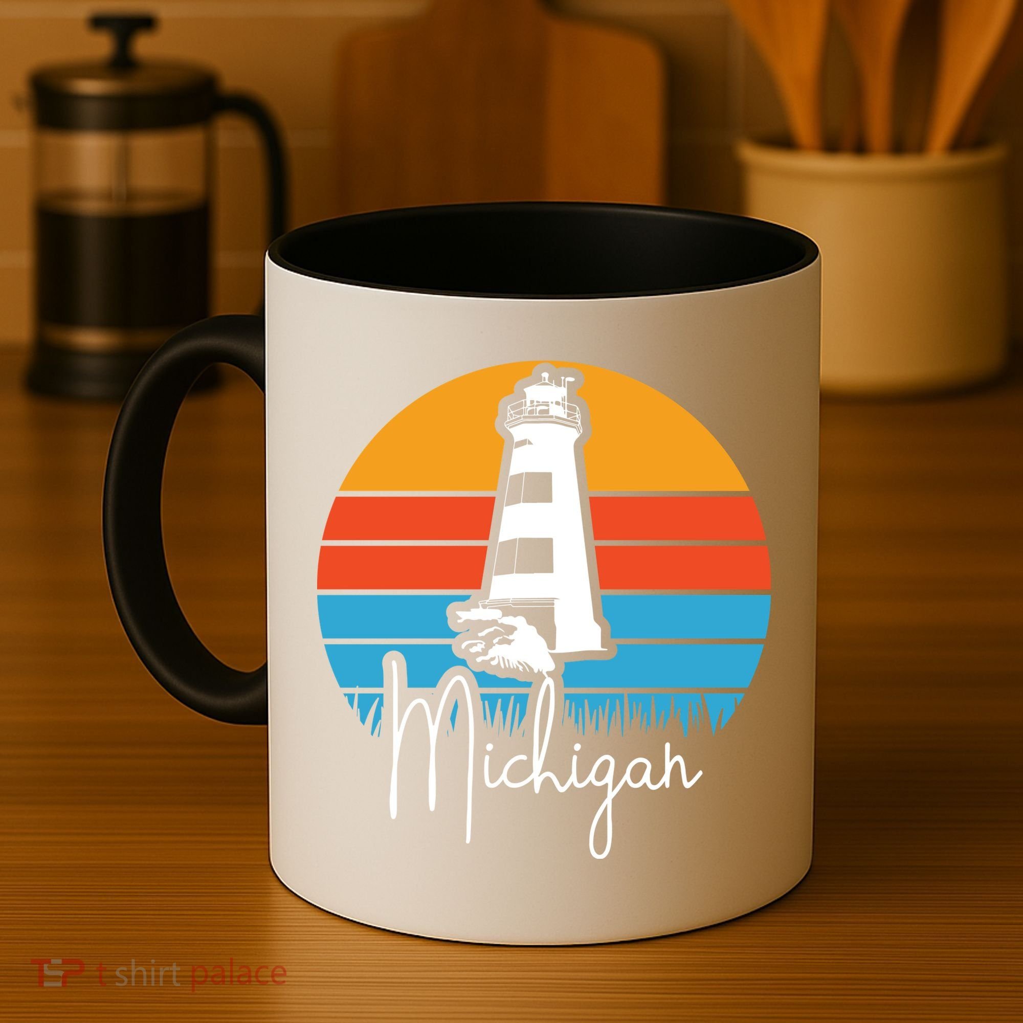 Michigan Great Lakes Lighthouse Beach Town Coffee Mug
