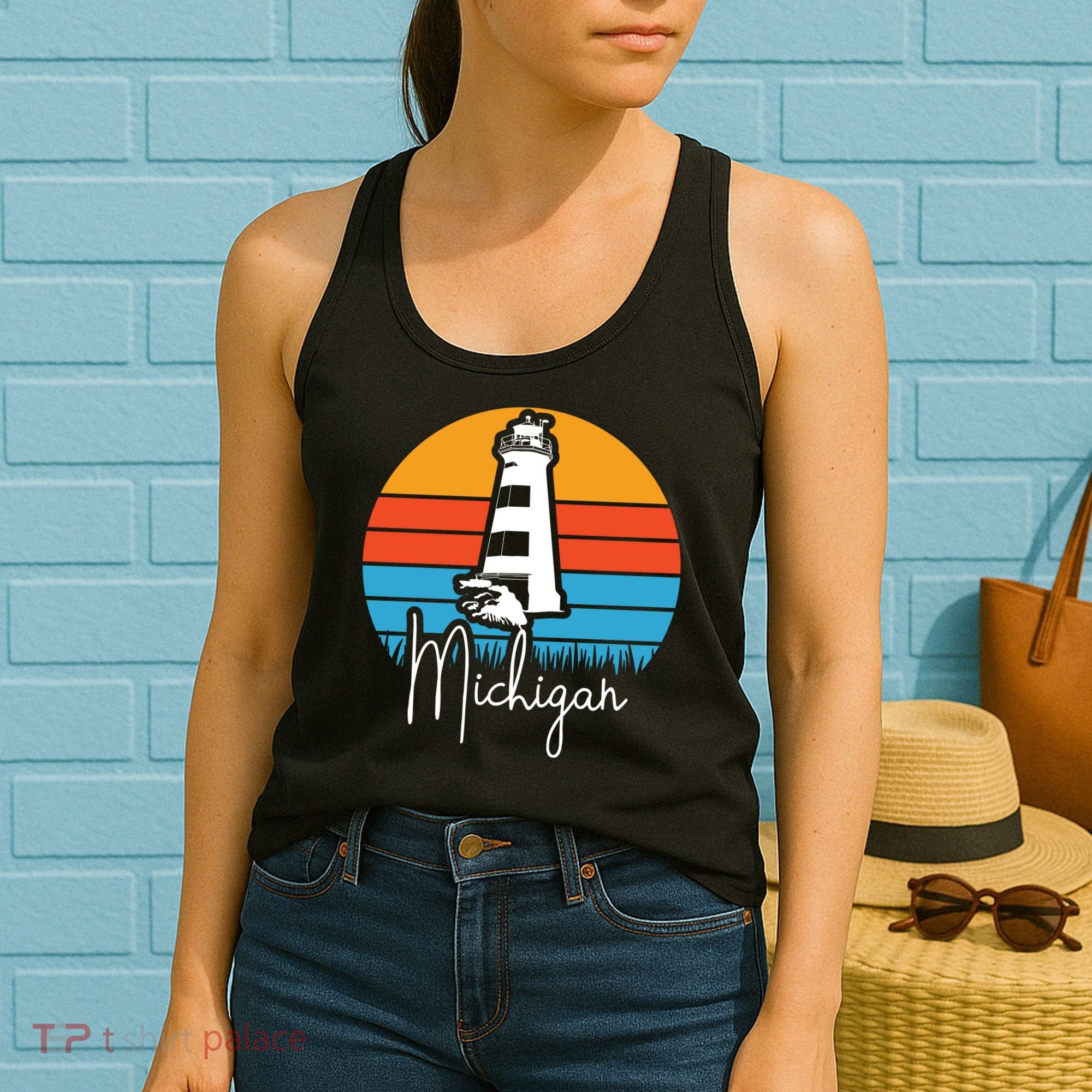 Michigan Great Lakes Lighthouse Beach Town Women's Tank Top