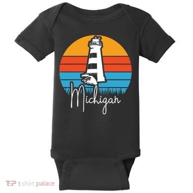 Michigan Great Lakes Lighthouse Beach Town Baby Bodysuit