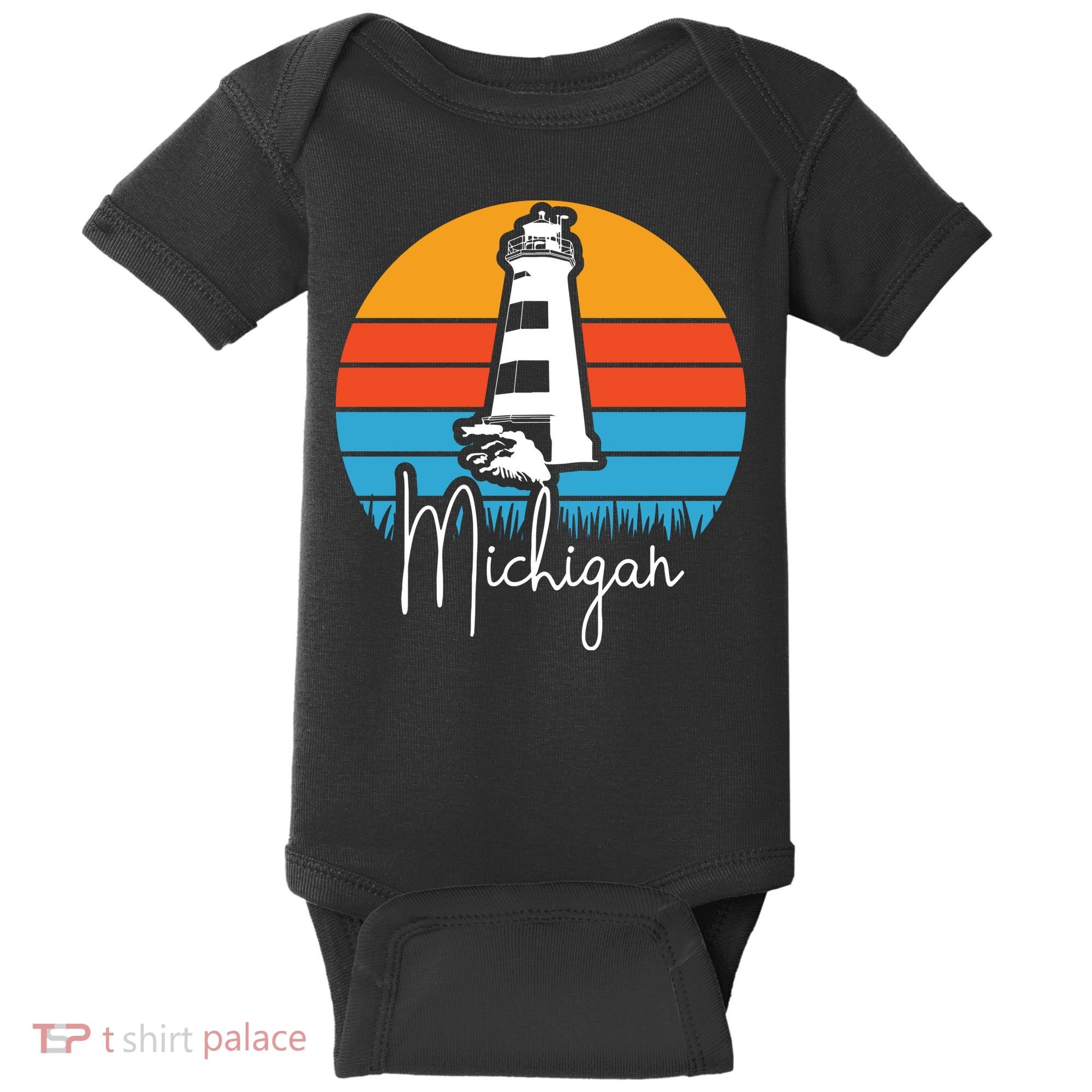 Michigan Great Lakes Lighthouse Beach Town Baby Bodysuit