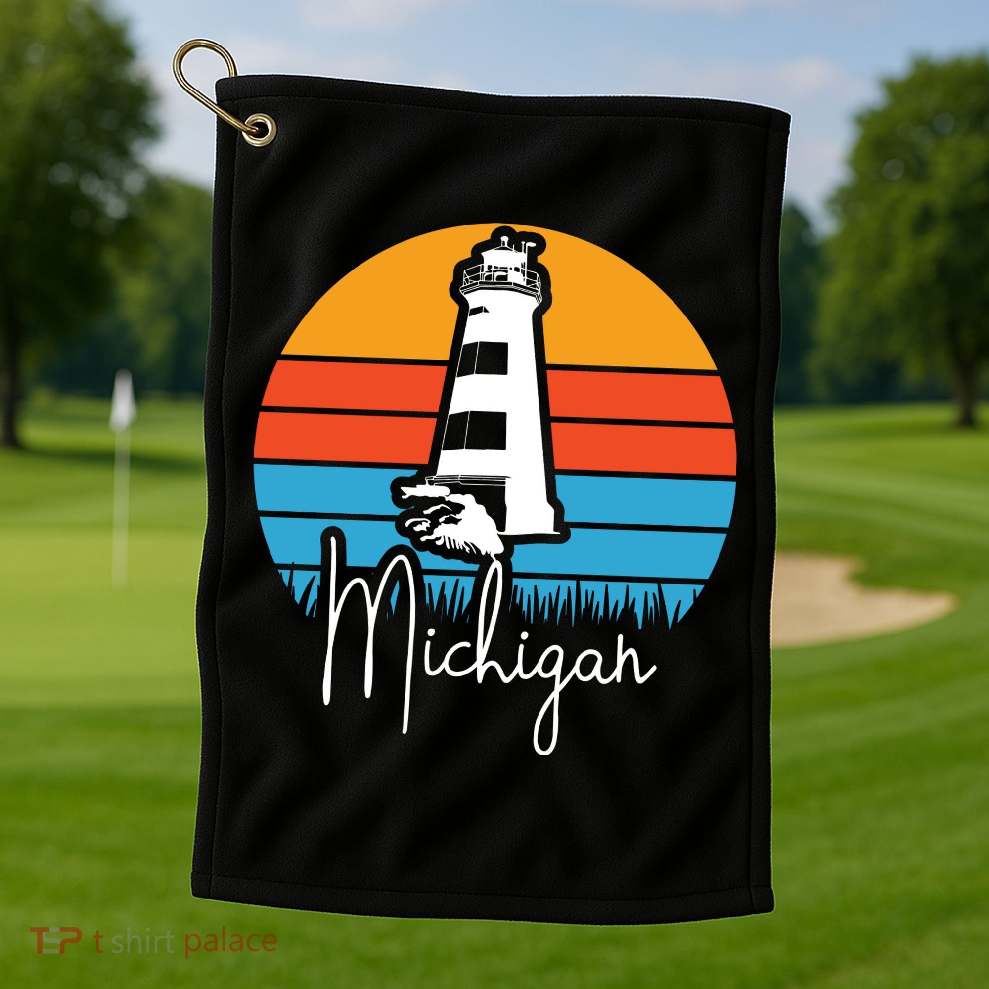 Michigan Great Lakes Lighthouse Beach Town Golf Towel
