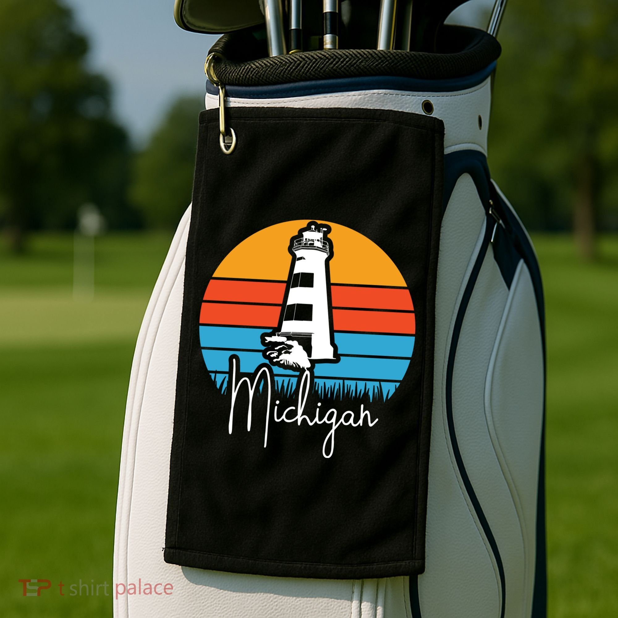 Michigan Great Lakes Lighthouse Beach Town Golf Towel