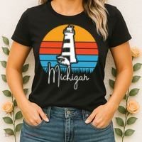 Michigan Great Lakes Lighthouse Beach Town Women's T-Shirt thumb 2