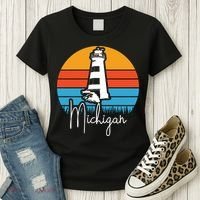 Michigan Great Lakes Lighthouse Beach Town Women's T-Shirt thumb 3