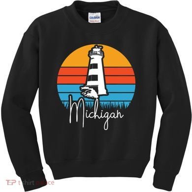 Michigan Great Lakes Lighthouse Beach Town Kids Sweatshirt