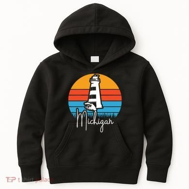 Michigan Great Lakes Lighthouse Beach Town Kids Hoodie
