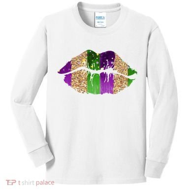 Mardi Gras Lips Celebration Kids Long Sleeve Shirt