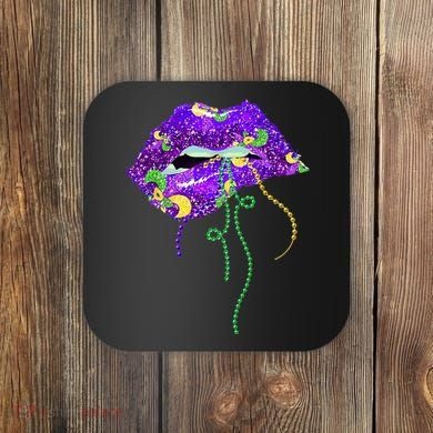 Mardi Gras Lip Beads Festive Coaster