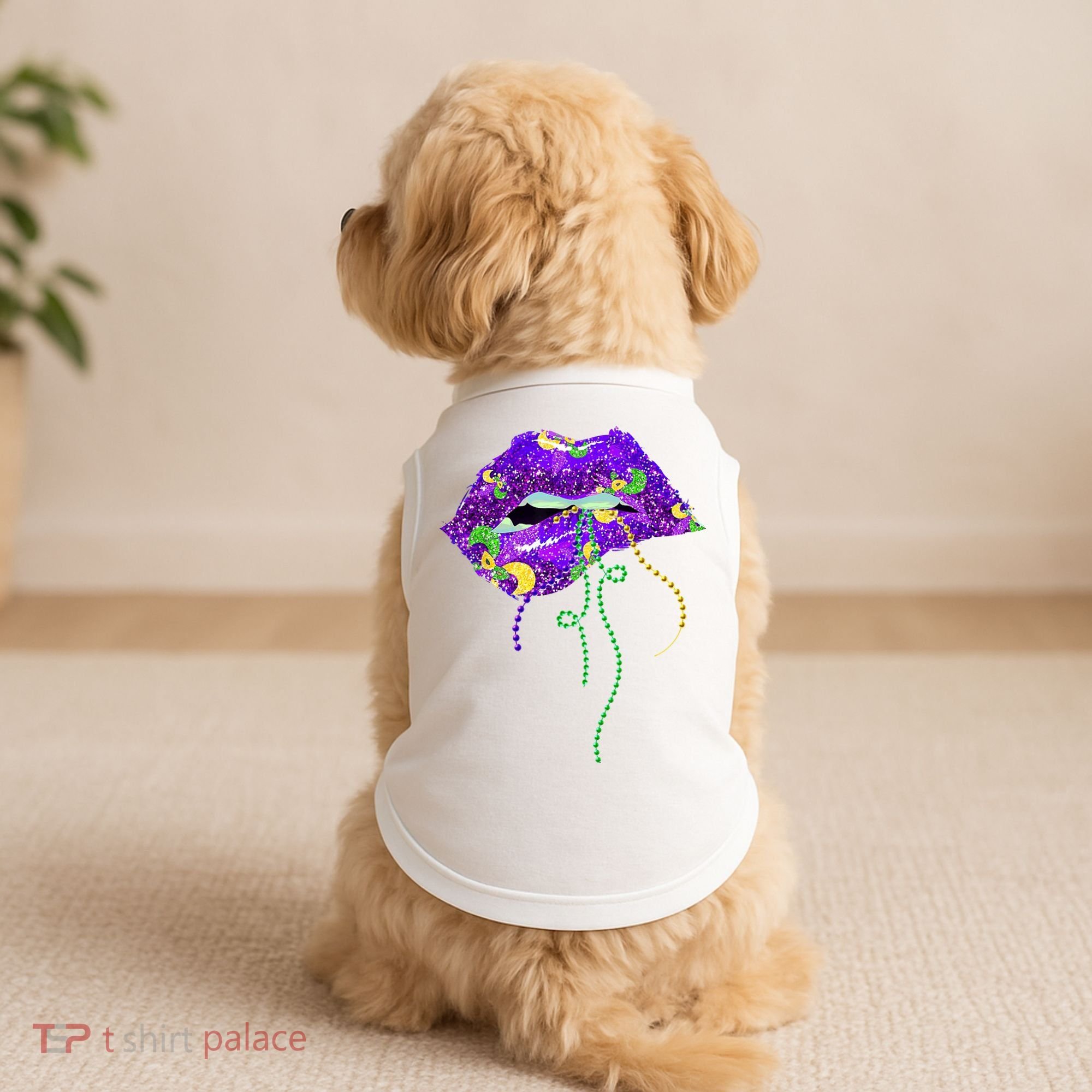 Mardi Gras Lip Beads Festive Doggie Tank