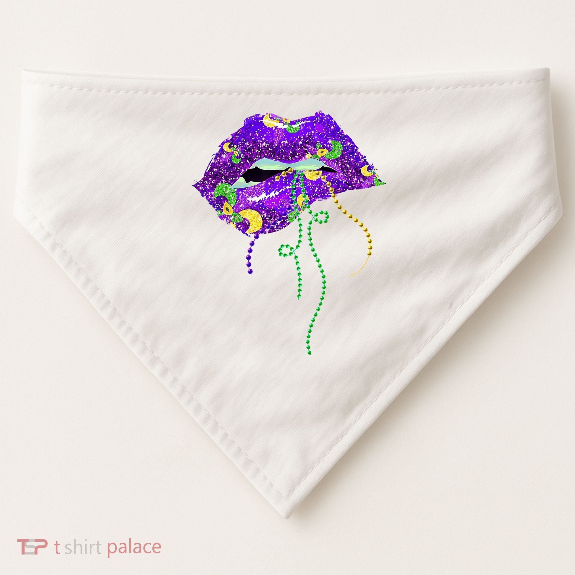 Mardi Gras Lip Beads Festive USA-Made Doggie Bandana