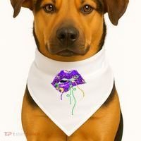 Mardi Gras Lip Beads Festive USA-Made Doggie Bandana thumb 1