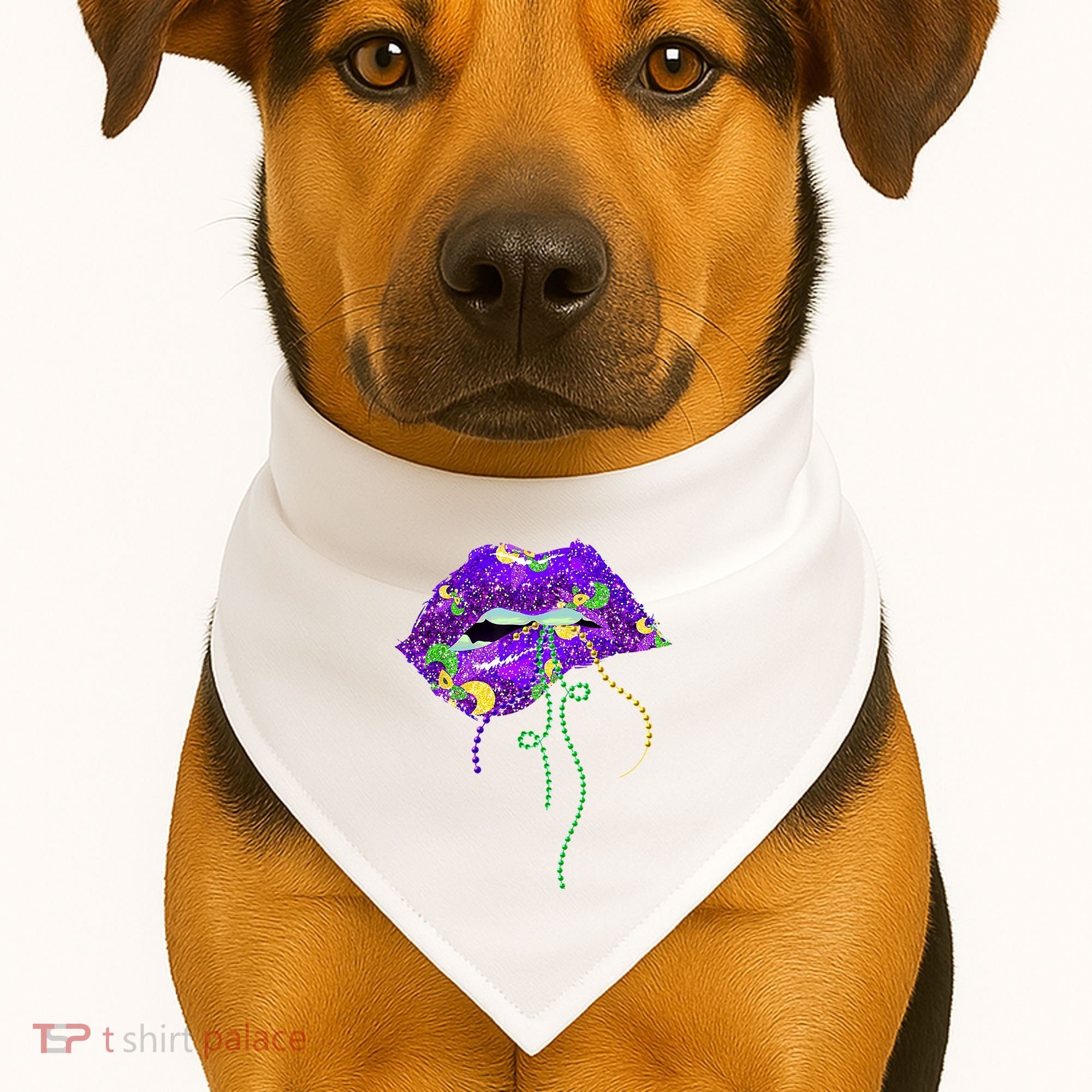 Mardi Gras Lip Beads Festive USA-Made Doggie Bandana
