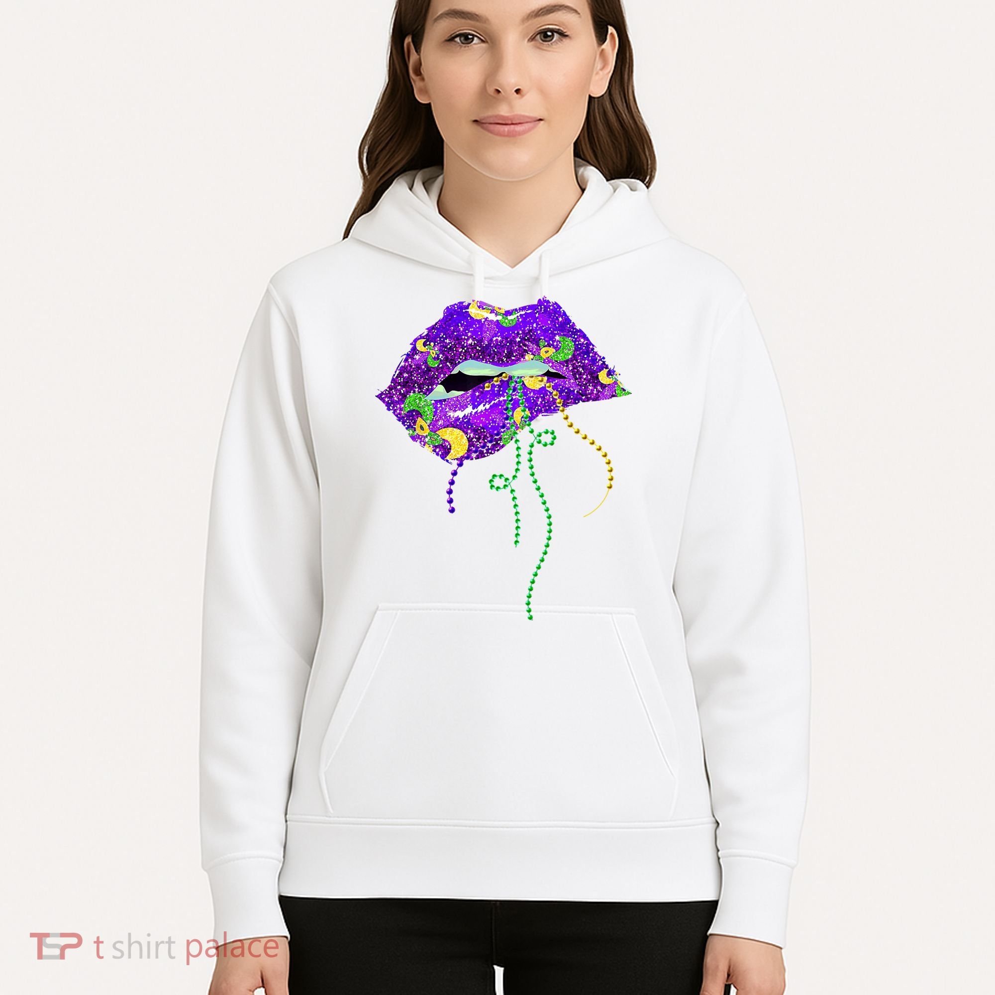 Mardi Gras Lip Beads Festive Hoodie