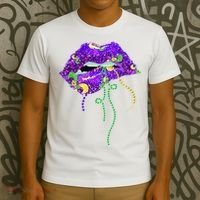 Mardi Gras Lip Beads Festive T-Shirt thumb 3