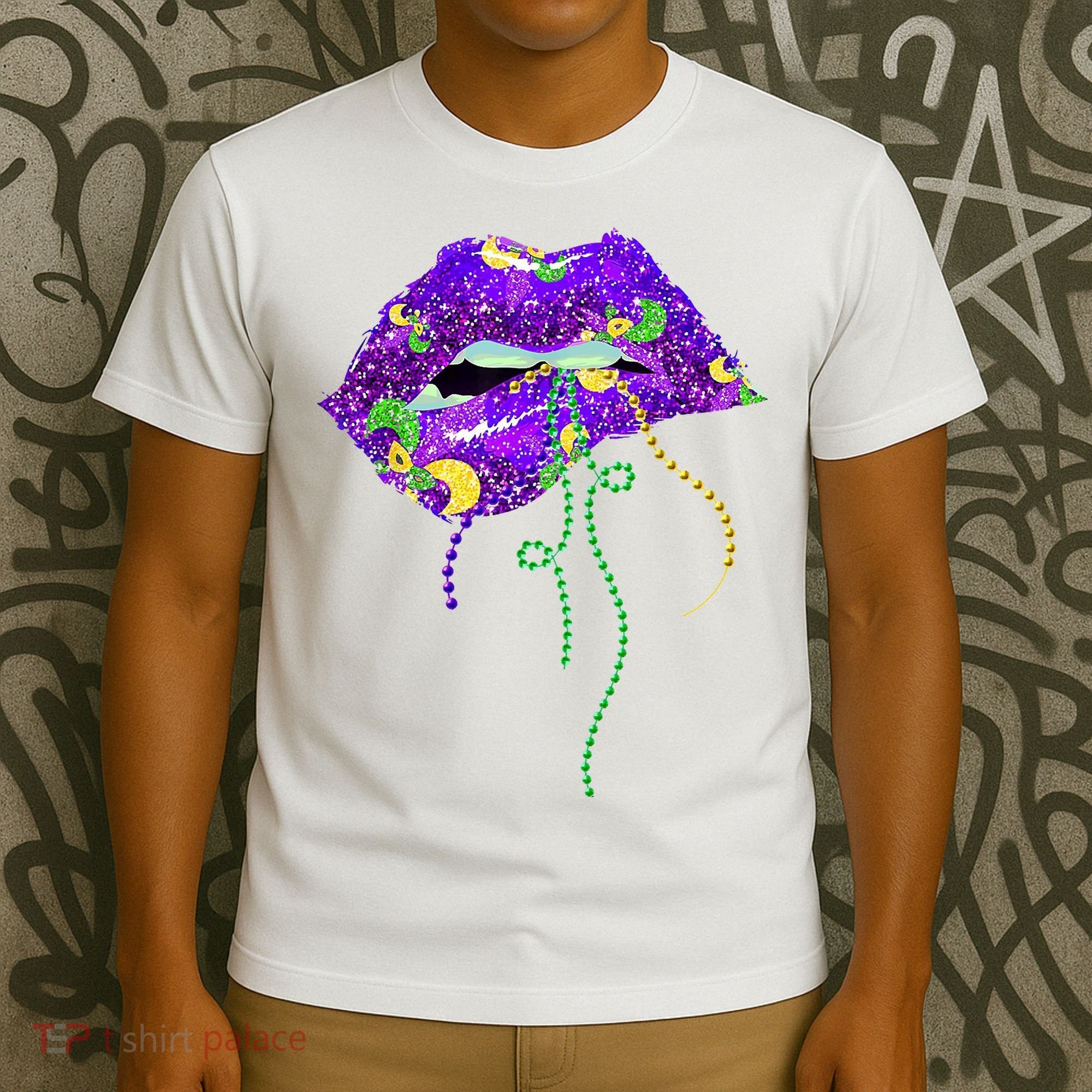 Mardi Gras Lip Beads Festive T-Shirt