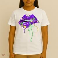 Mardi Gras Lip Beads Festive T-Shirt thumb 4
