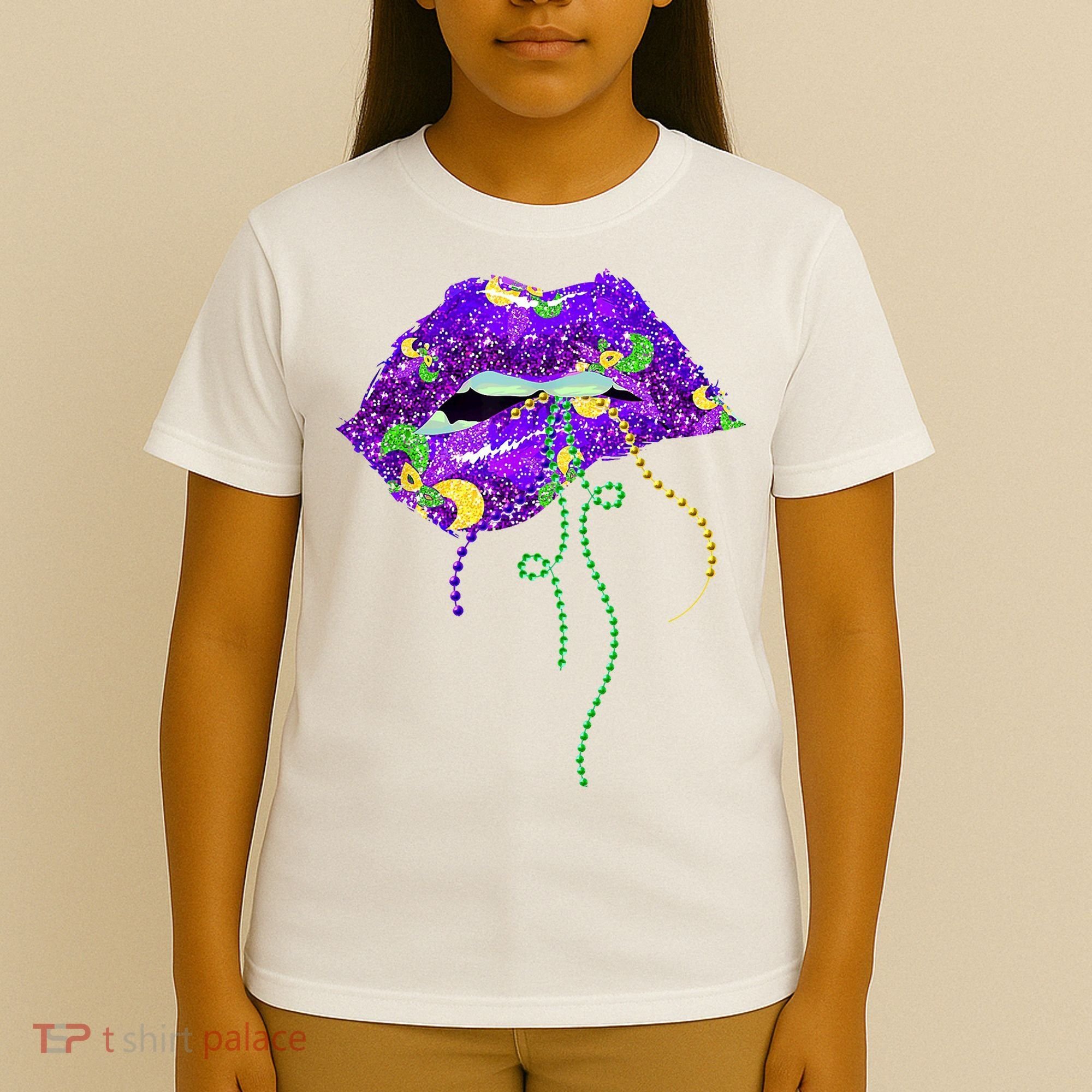 Mardi Gras Lip Beads Festive T-Shirt